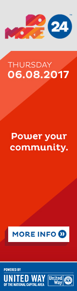 A red square with the words power your community.