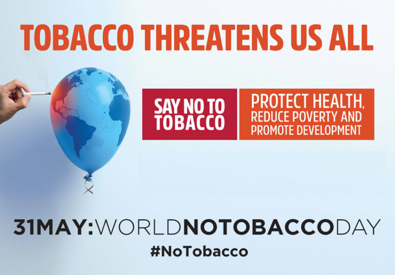 A poster with an image of a balloon and the words " say no to tobacco ".