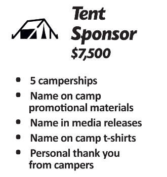 A tent sponsorship ad for a camp.