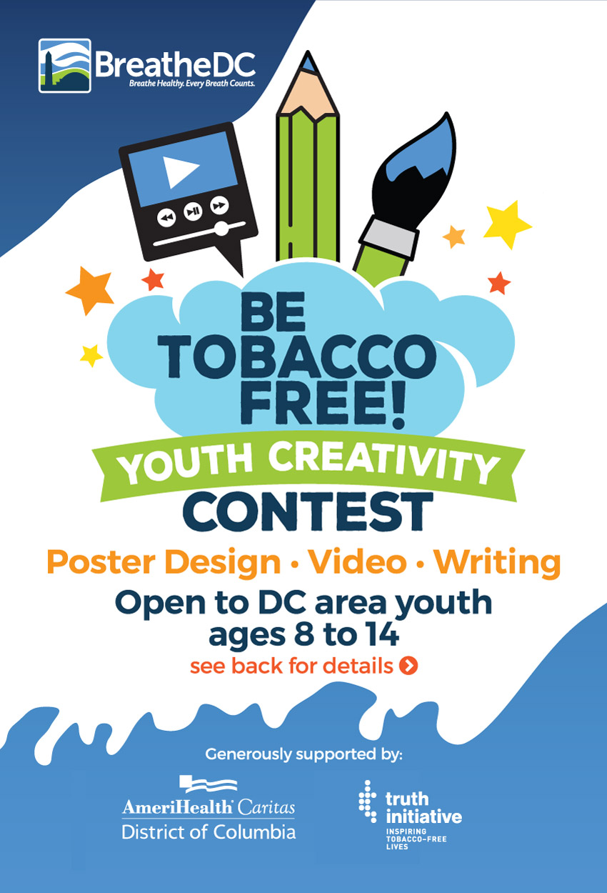 A poster advertising the be tobacco free youth creativity contest.
